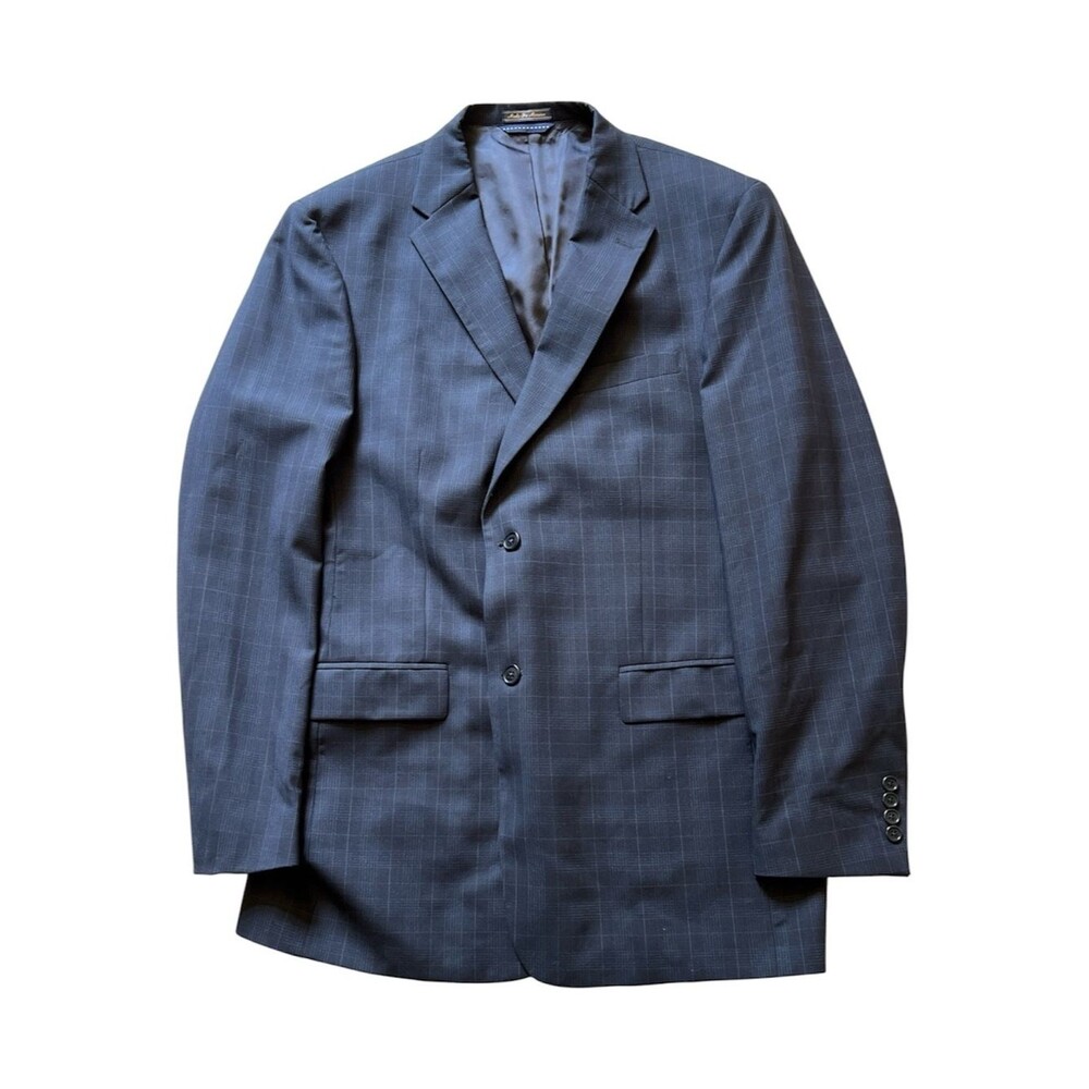 Tommy Hilfiger Mens 42L Plaid Blazer Jacket Blue Charcoal Wool Sport Coat